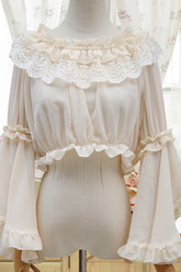 Sweet  Long Hime Sleeves Ruffle Bowknot Vintage Lolita Blouse 3 Colors